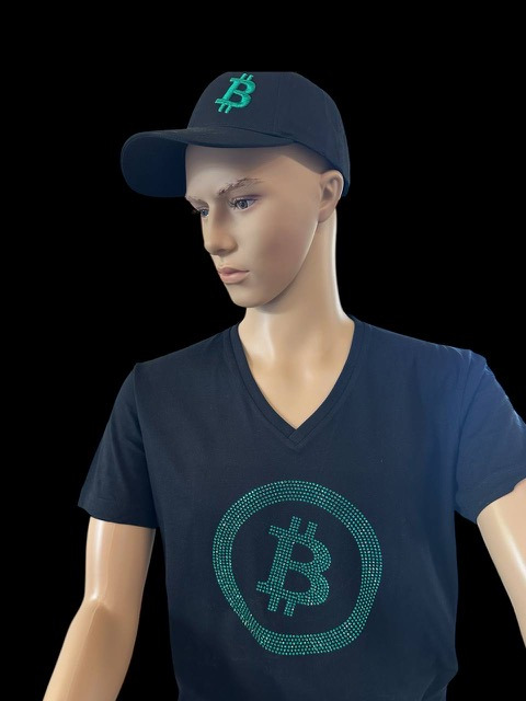 Exclusive Bitcoin T-Shirt V-neck with rhinestones